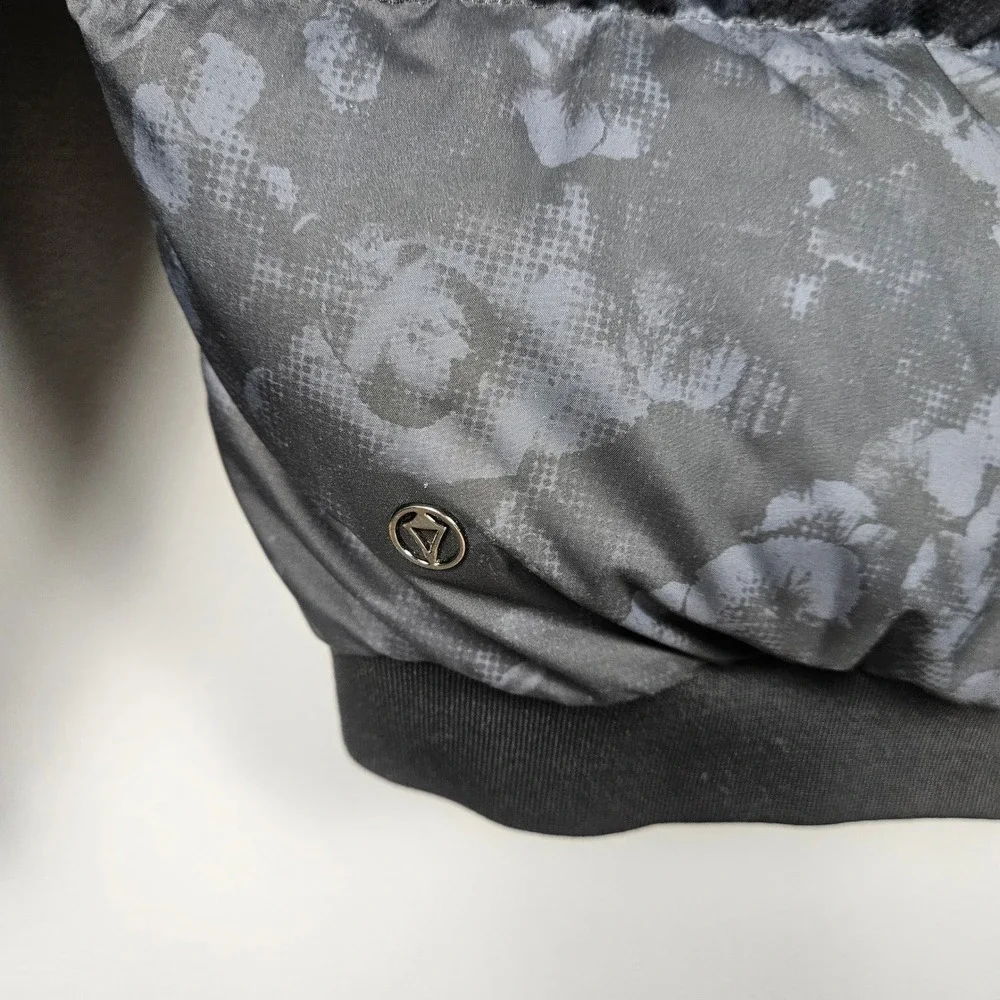 Ivivva‎ Girls 12 Down Puffer Jacket Hooded Quilted Bomber Floral Black Gray Coat